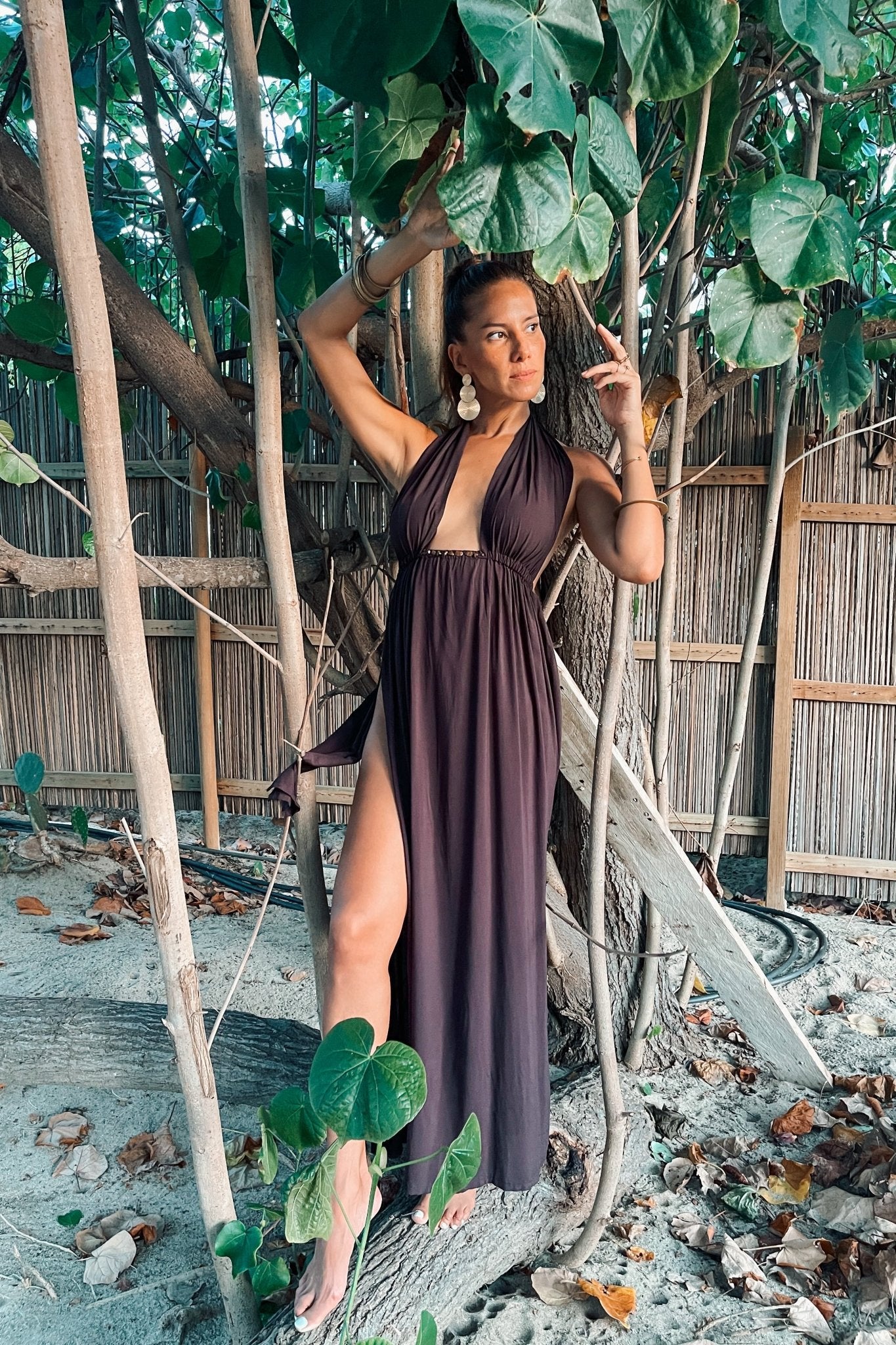Yemaya Brown Rayon Dress with Tiger Eye - Shambori Spirit