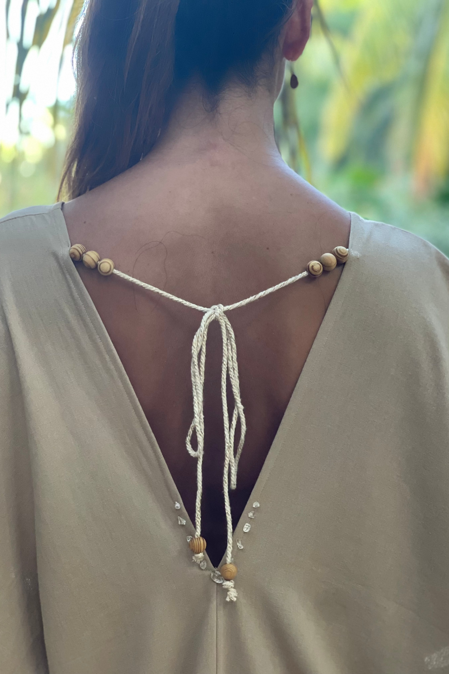 Shambori Spirit - Kimono Orisha Beige Cotton Manta with Clear Quartz