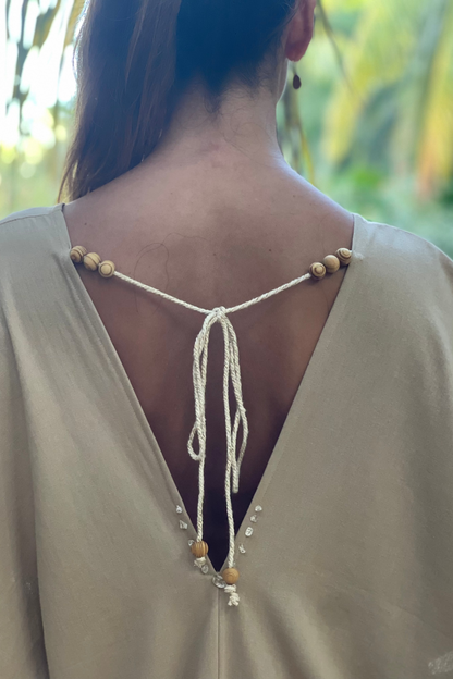 Shambori Spirit - Kimono Orisha Beige Cotton Manta with Clear Quartz