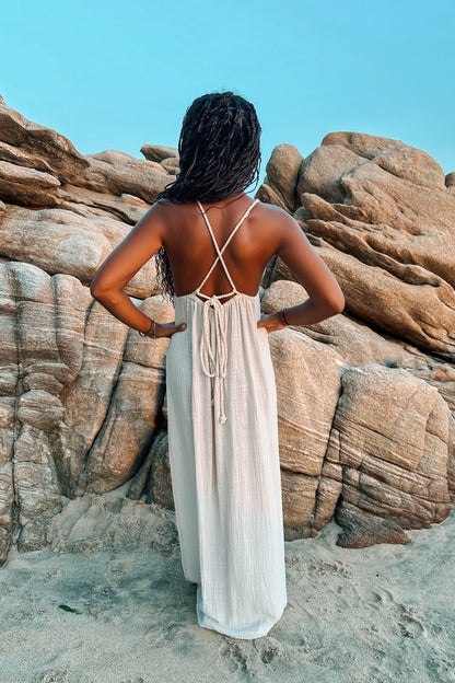 Aphrodite Beige Gauze Dress with Moonstone - Shambori Spirit