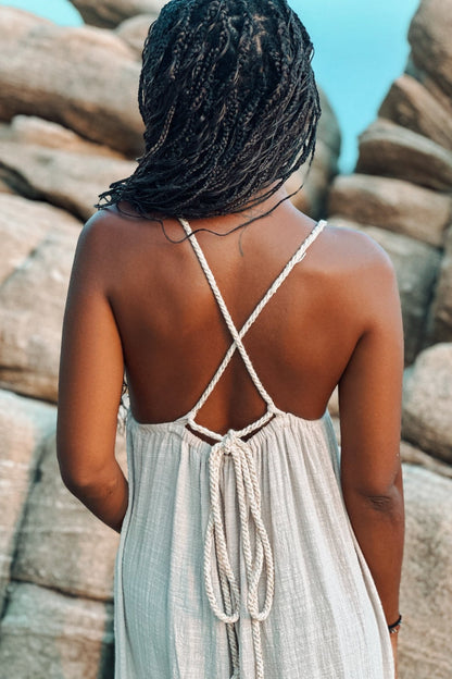 Aphrodite Beige Gauze Dress with Moonstone - Shambori Spirit