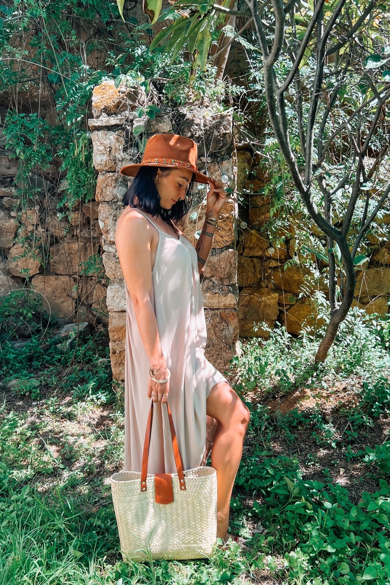 Hera Sand Rayon Crêpe Dress with Nacre - Shambori Spirit
