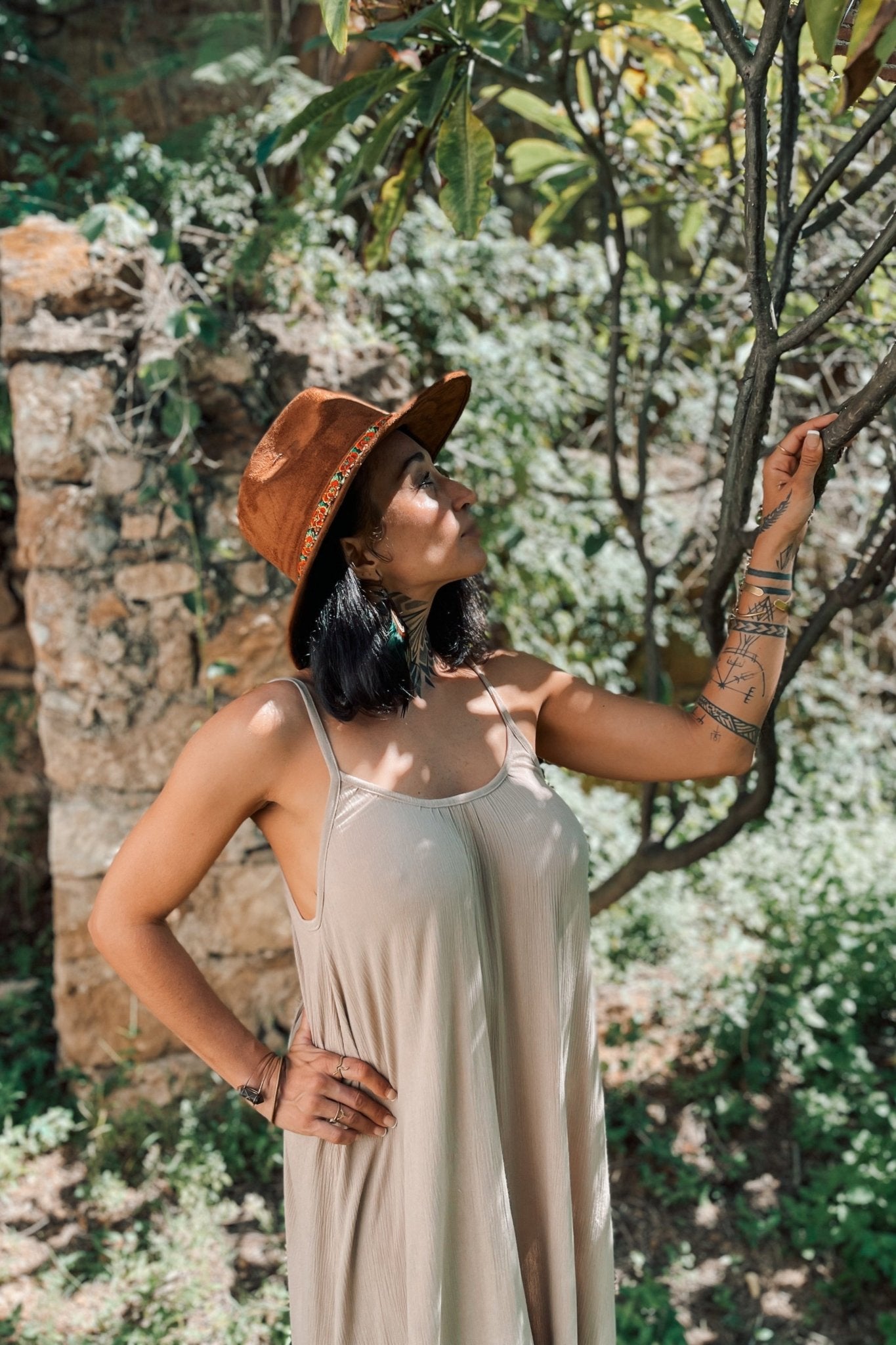 Hera Sand Rayon Crêpe Dress with Nacre - Shambori Spirit