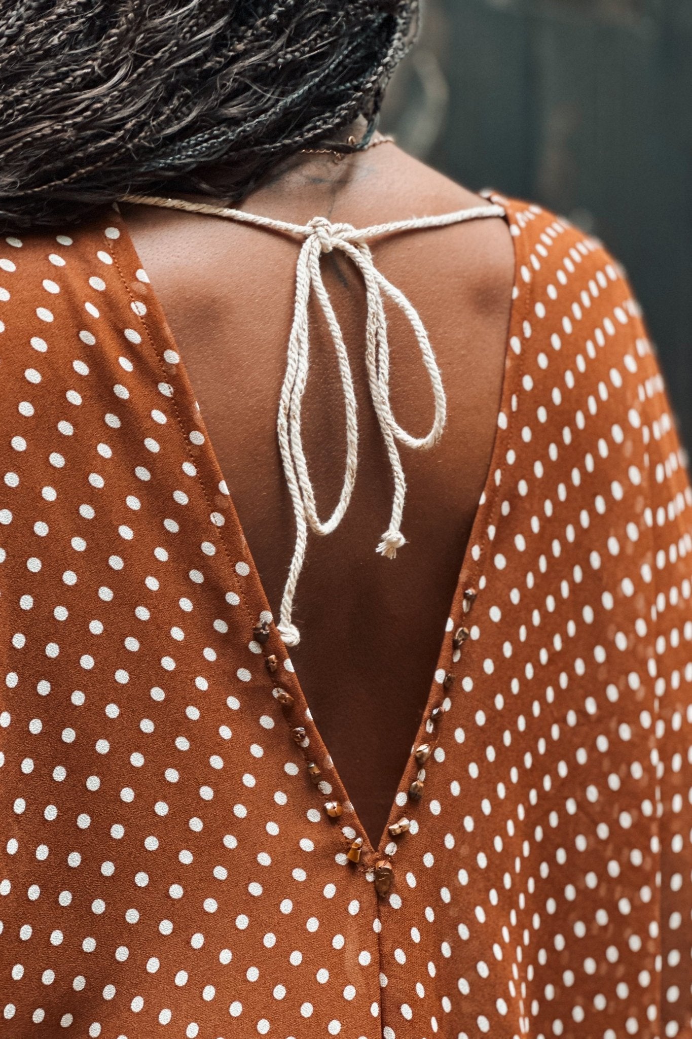 Kaftan Orisha Brown Polka Dot Chiffon with Tiger Eye - Shambori Spirit