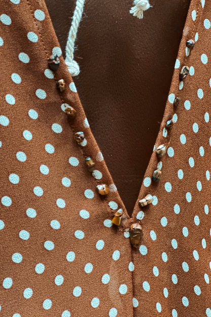 Kaftan Orisha Brown Polka Dot Chiffon with Tiger Eye - Shambori Spirit