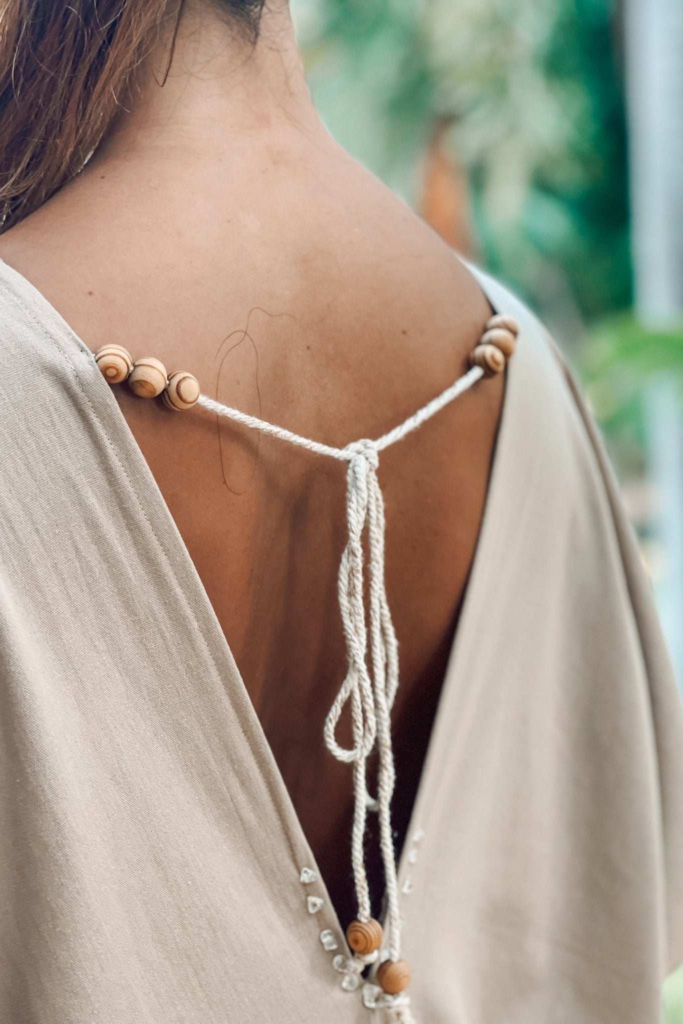 Kimono Orisha Beige Cotton Manta with Clear Quartz - Shambori Spirit