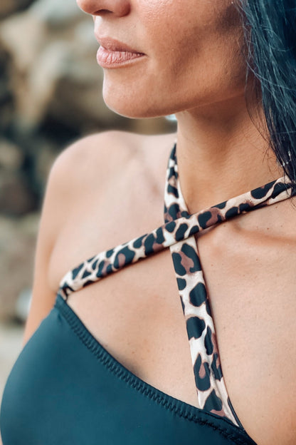 Nerina One - Piece Black with Leopard Straps &amp; Onyx || Calypso Collection - Shambori Spirit
