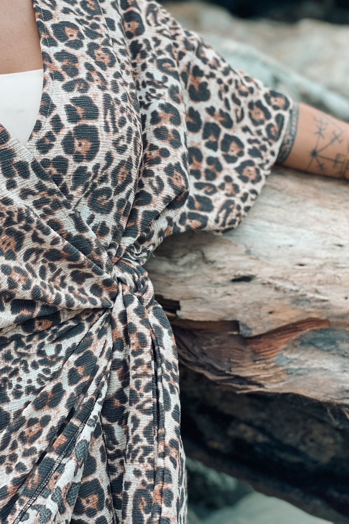 Oya leopard Wrap Dress with Onyx - Shambori Spirit