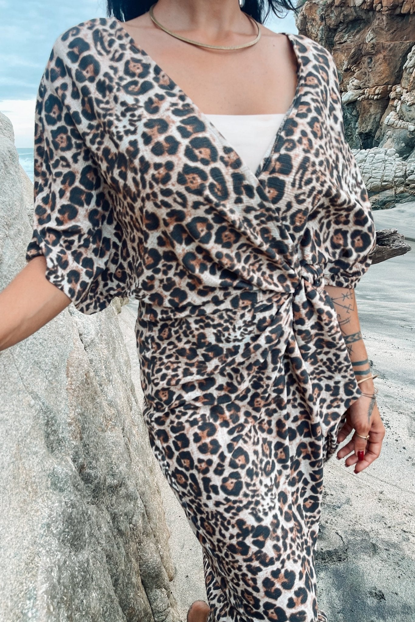 Oya leopard Wrap Dress with Onyx - Shambori Spirit