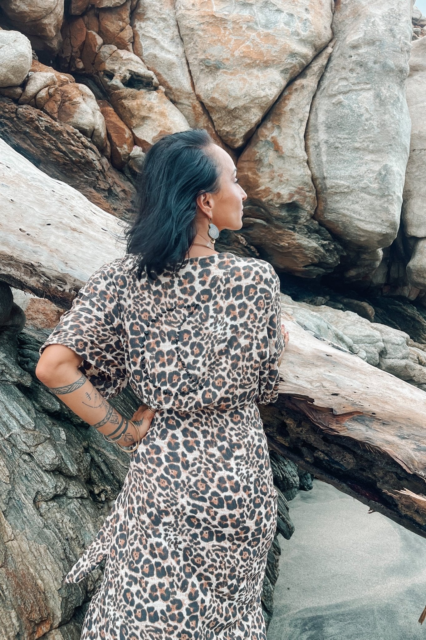 Oya leopard Wrap Dress with Onyx - Shambori Spirit
