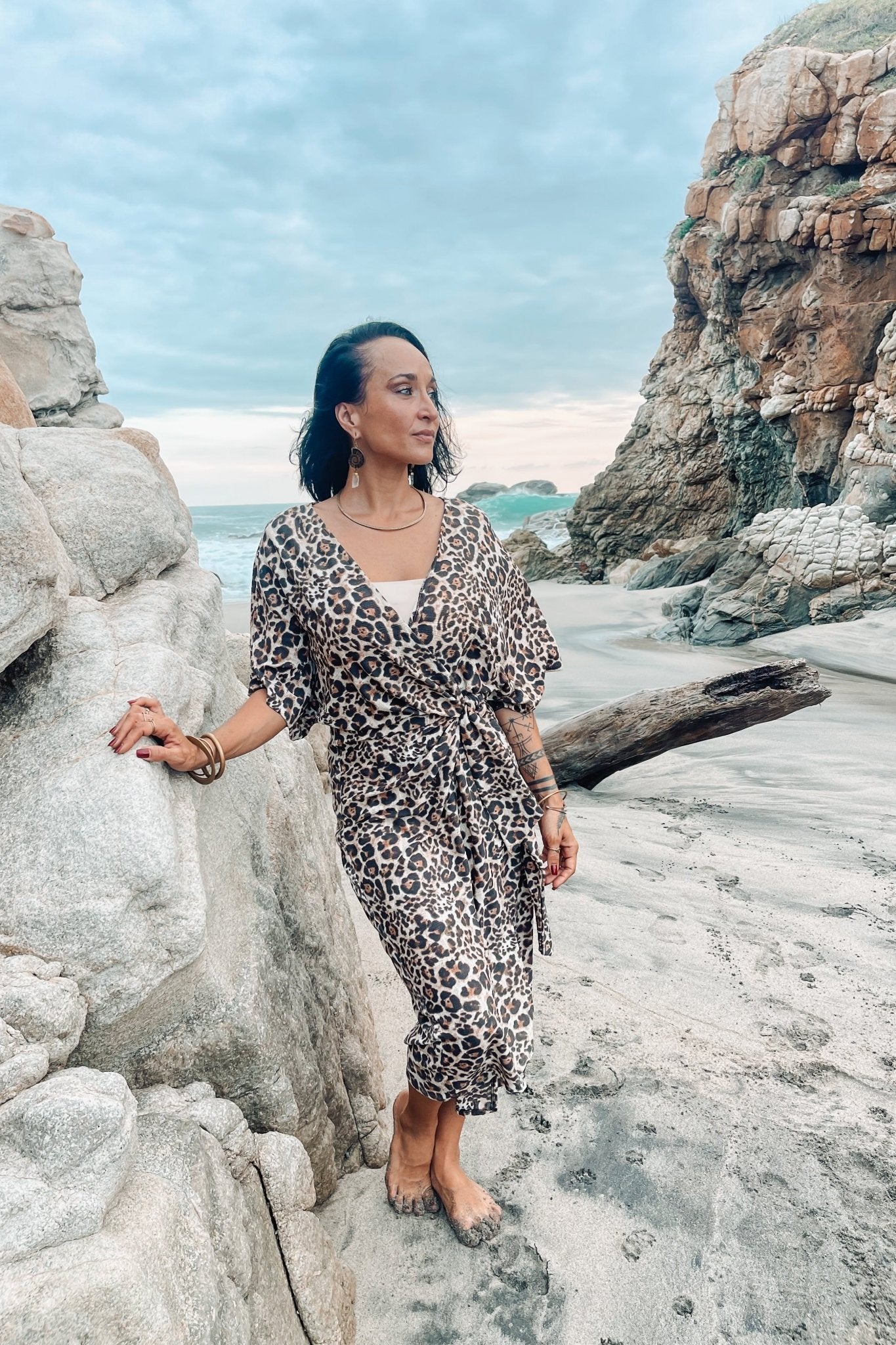 Oya leopard Wrap Dress with Onyx - Shambori Spirit