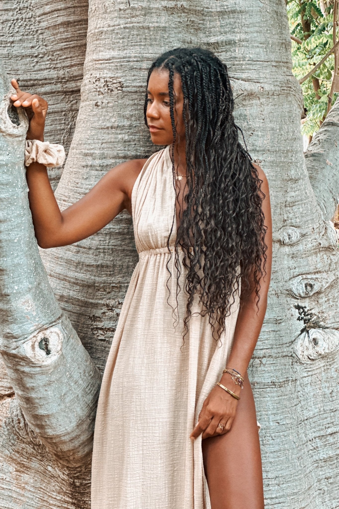 Yemaya Beige Cotton Gauze Dress with Citrine - Shambori Spirit